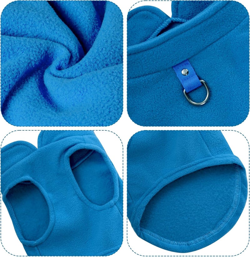 Sucrain Dog Fleece Vest Soft Pet Jacket with Leash O-Ring Winter Warm Pet Pullover Coat for Small Dog(Blue, Medium) - Image 2